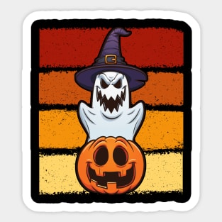 Ghost with Witch Hat Jack O Lantern Pumpkin Halloween Sticker